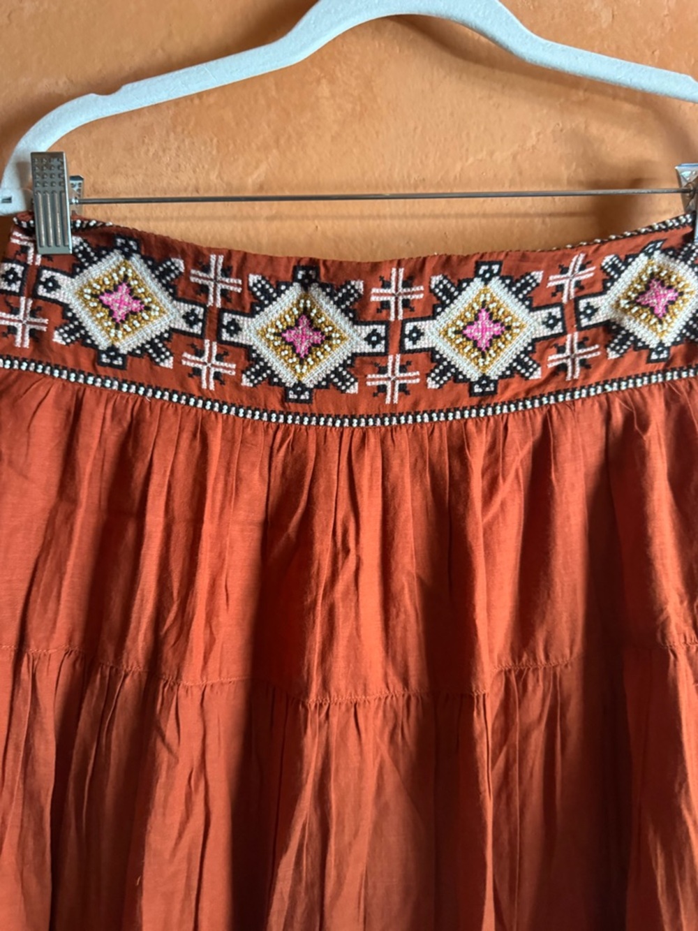 Anthropologie Embroidered Maxi Skirt S Boho Tiered Cotton Festival - Picture 3 of 10